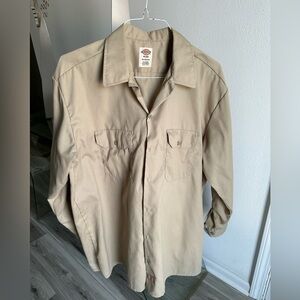 Dickies Desert Sand Brown Long Sleeve Button Up Work Shirt    Size XL